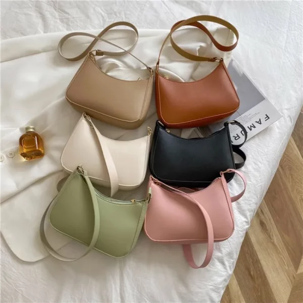 Retro Solid Colour PU Leather Shoulder Underarm Hobo Bag - Image 2