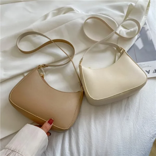 Retro Solid Colour PU Leather Shoulder Underarm Hobo Bag - Image 3