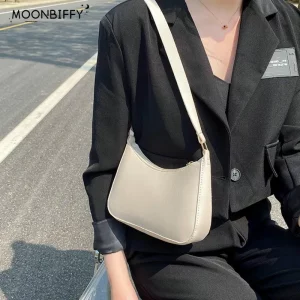 Retro Solid Colour PU Leather Shoulder Underarm Hobo Bag