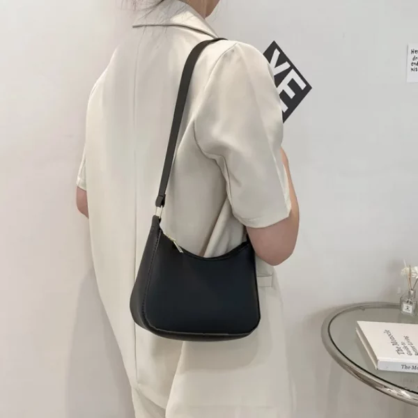Retro Solid Colour PU Leather Shoulder Underarm Hobo Bag - Image 5