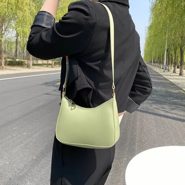 Retro Solid Colour PU Leather Shoulder Underarm Hobo Bag - Image 6